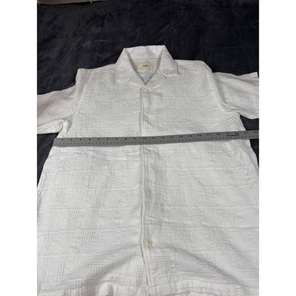 Folk Mens White Textured Short Sleeve Button Up Shirt Size L - Picture 5 of 8